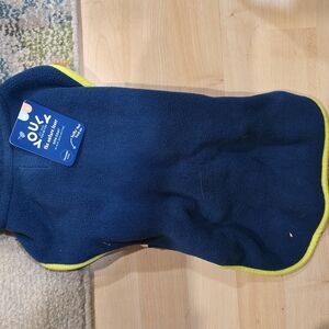 Blue Fleece Dog Jacket with Yellow Trim